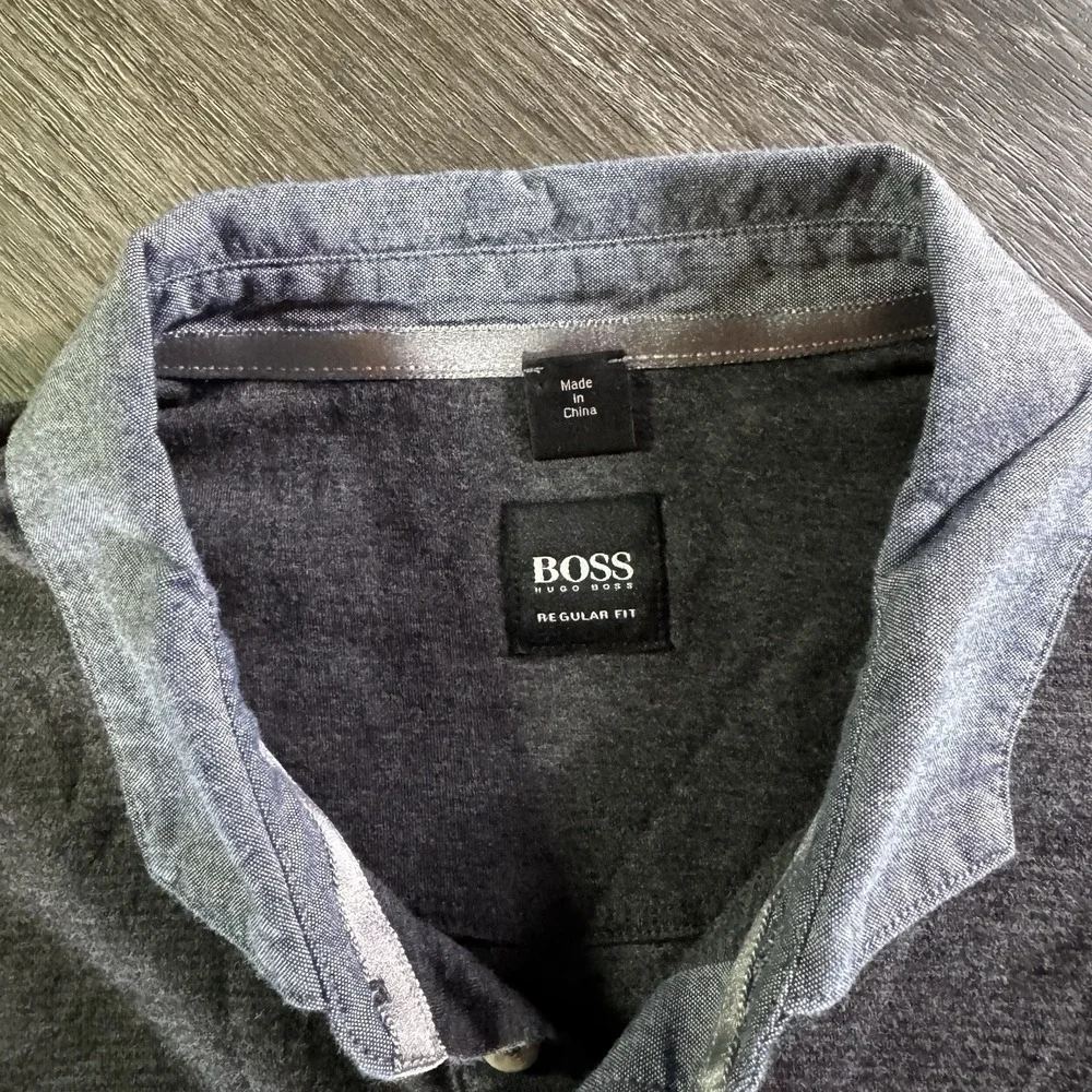 Hugo Boss Polo Shirt Mens M‎ Gray Regular Fit Long Staple Cotton Short Sleeve